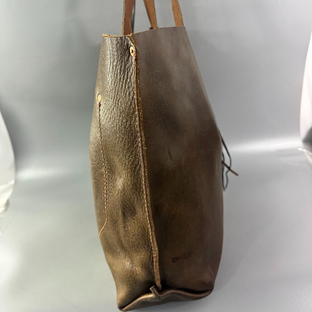 Arden + James Brown Leather Tall Carryall Tote Bag - Picture 8 of 13